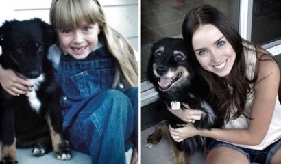 20 fotos del antes y después de perros con sus dueños creciendo juntos